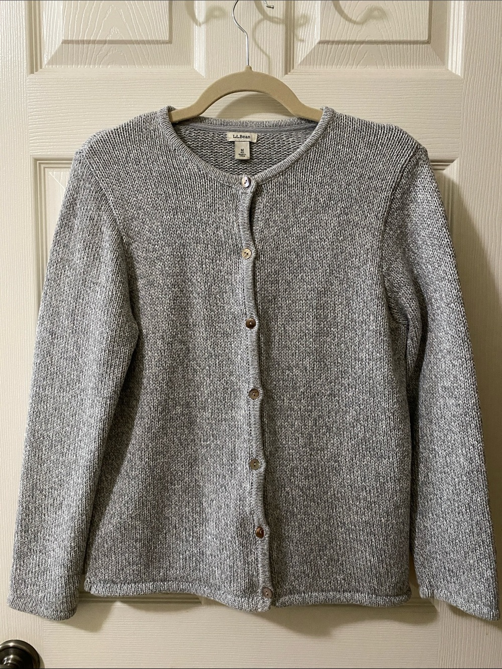 L.L. Bean Gray Women's Button-Front Knit Cardigan